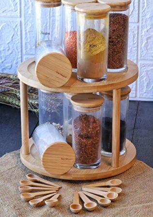 Atbyhome 37 Parça Döner Standlı Baharatlık Seti - 12 Adet Baharatlık Takımı - Kaşıklı - 65 Adet Etiket Hediyeli