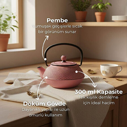 Taşev Linden Sümbül 750 ml Döküm Demlik Pembe