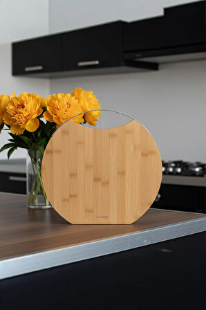 Zoe - Çelik Kulplu Kesme Tahtası Yuvarlak Küçük