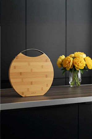 Zoe - Çelik Kulplu Kesme Tahtası Yuvarlak Küçük