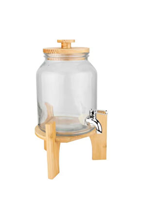 Bambum Fuente - Bambu Kapak ve Standlı Cam Sebil 3L