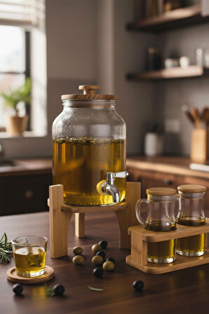 Bambum Fuente - Bambu Kapak ve Standlı Cam Sebil 3L