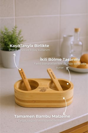 Naumi 2 Bölmeli Kaşıklı Baharatlık