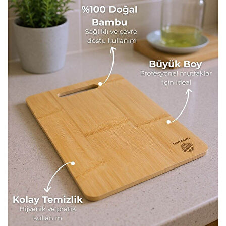 Bambum Plank Büyük Kesme ve Steak Tahtası Açık Kahverengi