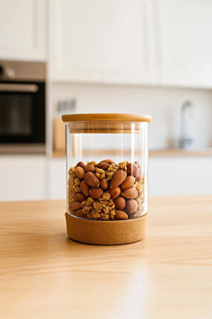 Bambum Corki - Mantar Altlıklı Cam Saklama Kabı 900ml