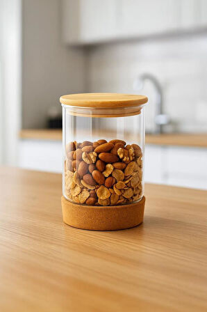 Bambum Corki - Mantar Altlıklı Cam Saklama Kabı 900ml