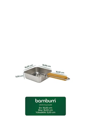 Cesta Bambu Saplı Çelik Sunum Tavası Kare Küçük