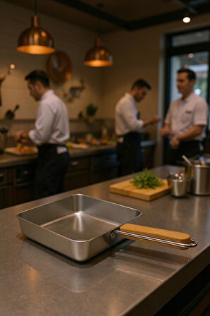 Bambum Cesta - Bambu Saplı Çelik Sunum Tavası Kare Orta