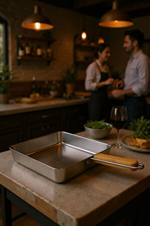 Bambum Cesta - Bambu Saplı Çelik Sunum Tavası Kare Büyük