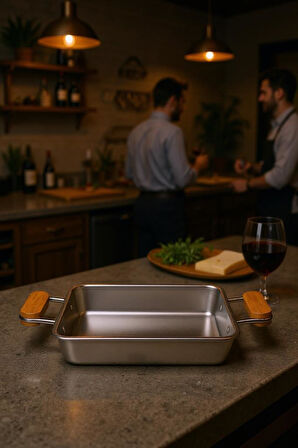 Bambum Cesta - Bambu Kulplu Çelik Sunum Tepsisi