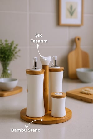 Fiago Bambu Standlı Yağlık Sirkelik Tuzluk Ve Biberlik