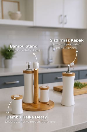 Fiago Bambu Standlı Yağlık Sirkelik Tuzluk Ve Biberlik