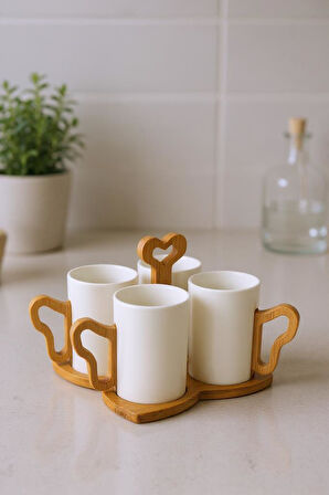 Bambum Fugu - Bambu Standlı 4'lü Kupa Seti