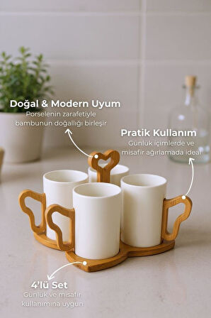 Bambum Fugu - Bambu Standlı 4'lü Kupa Seti