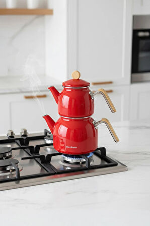 Sultan - Bambu Kulplu Çaydanlık Takımı Kırmızı