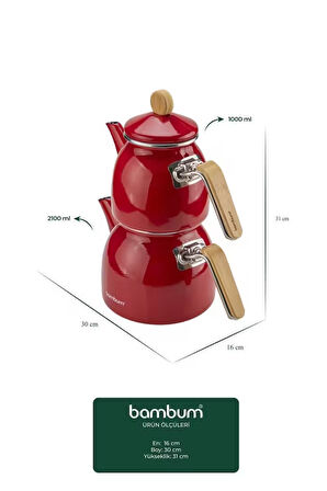 Sultan - Bambu Kulplu Çaydanlık Takımı Kırmızı