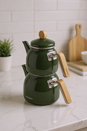 Sultan - Bambu Kulplu Çaydanlık Takımı Koyu Yeşil