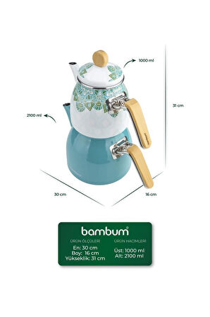 Bambum Unique - Bambu Kulplu Çaydanlık Takımı Turkuaz
