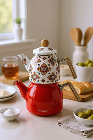 Bambum Unique - Bambu Kulplu Çaydanlık Takımı Turuncu