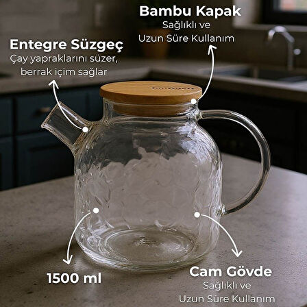 Bambum Juliet Bambu Kapaklı Cam Demlik 1500ml
