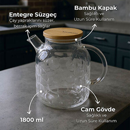 Bambum Juliet Bambu Kapaklı Cam Demlik 1800ml