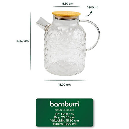 Bambum Juliet Bambu Kapaklı Cam Demlik 1800ml