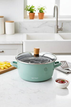 Bambum Nostalji - Kızartma Tenceresi Açık Yeşil 22 cm