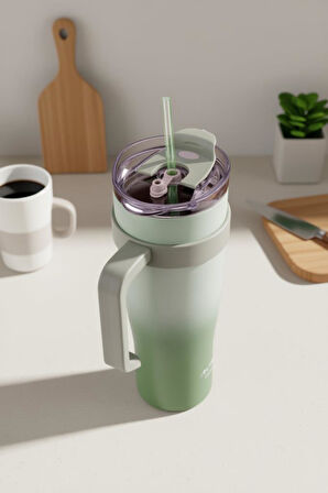 Bambum Horizon - Pipetli Termos Bardak Yeşil 1000ml