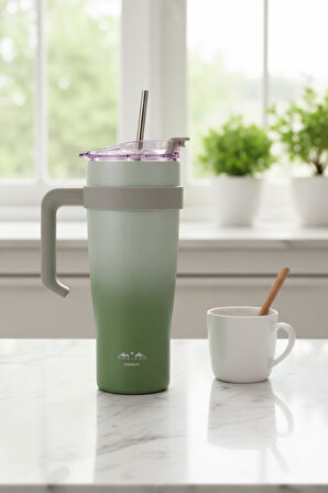 Bambum Horizon - Pipetli Termos Bardak Yeşil 1000ml