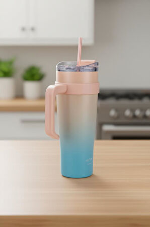 Bambum Horizon - Pipetli Termos Bardak Turkuaz 1000ml