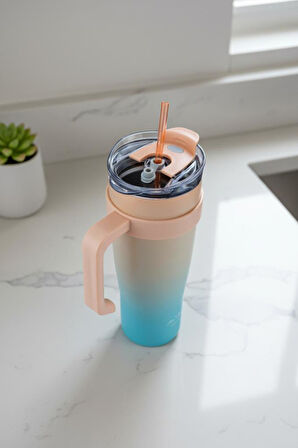 Bambum Horizon - Pipetli Termos Bardak Turkuaz 1000ml