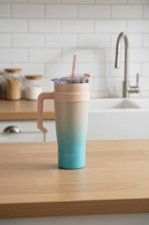 Bambum Horizon - Pipetli Termos Bardak Turkuaz 1000ml