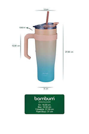 Bambum Horizon - Pipetli Termos Bardak Turkuaz 1000ml