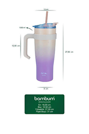 Bambum Horizon - Pipetli Termos Bardak Pembe 1000ml