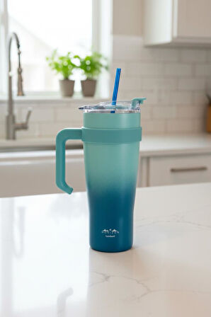 Bambum Horizon - Pipetli Termos Bardak Lacivert 1000ml