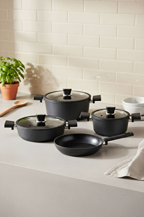 Bernardo Mayasa 7 Parça Seramik Tencere Seti Siyah