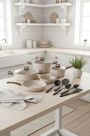 Bernardo Marcel 13 Parça Granit Tencere Seti Krem