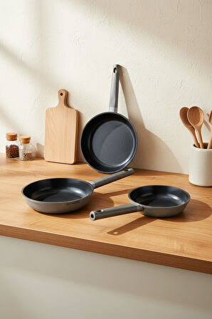 Bernardo Chef Seramik Döküm 3 Parça Tava Seti Gri