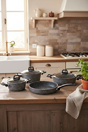 Bernardo Vormi 7 Parça Granit Tencere Seti Gri