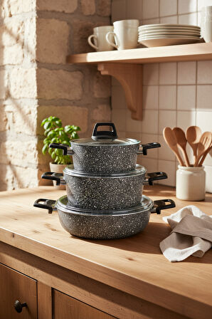 Bernardo Vormi 7 Parça Granit Tencere Seti Gri