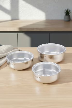 Bernardo Stelo 3'lü Çelik Saklama Kabı ( 16-18-20 cm ) 6 Parça