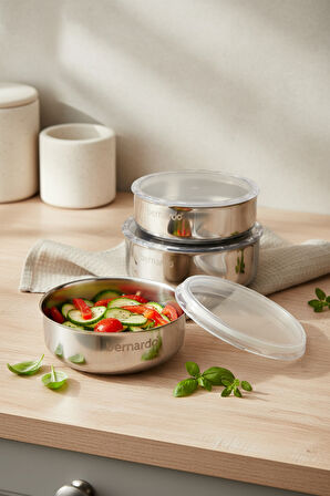 Bernardo Stelo 3'lü Çelik Saklama Kabı ( 16-18-20 cm ) 6 Parça