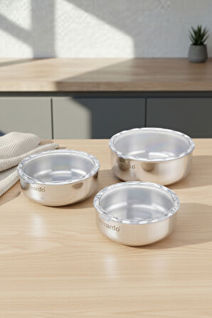 Bernardo Stelo 3'lü Çelik Saklama Kabı ( 16-18-20 cm ) 6 Parça