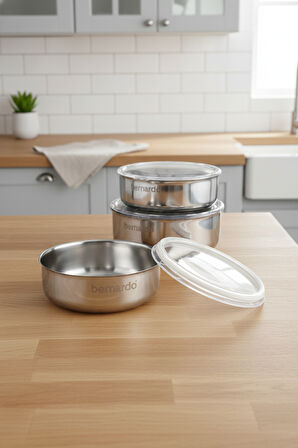Bernardo Stelo 3'lü Çelik Saklama Kabı ( 16-18-20 cm ) 6 Parça