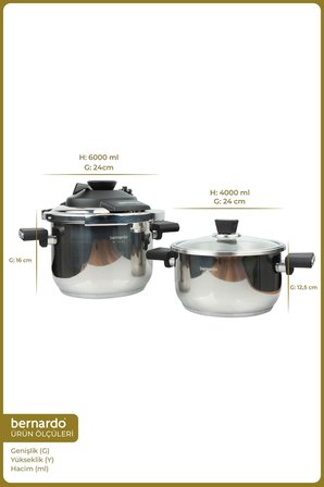 Bernardo Smart Cook 2'li 4-6L İndüksiyon Tabanlı Düdüklü Tencere Seti Siyah
