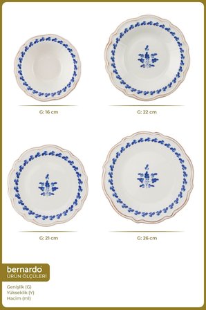Bernardo Blue Flower 24 Parça Yemek Takımı