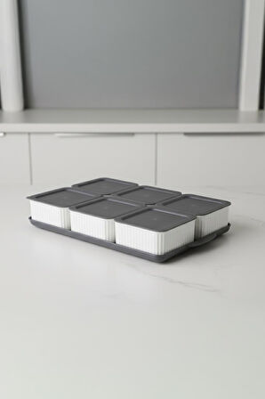 Atbyhome Valverdi - 6'lı 13 Parça Plastik Kahvaltılık Kahvaltı Seti Sunum Seti Gri Tepsili