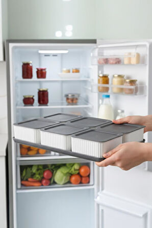 Atbyhome Valverdi - 6'lı 13 Parça Plastik Kahvaltılık Kahvaltı Seti Sunum Seti Gri Tepsili