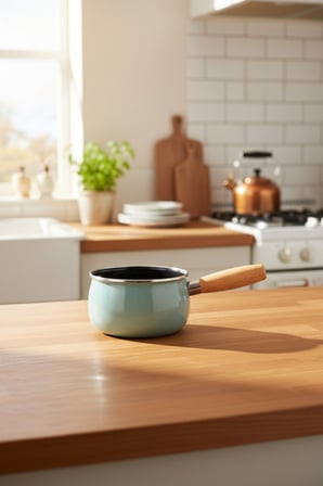 Bambum Lumino Ahşap Saplı Emaye Tava Sosluk Sütlük 14 cm Yeşil BB7684