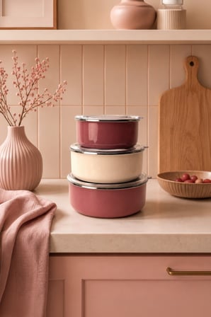 Bambum Lumino 3 lü Emaye Saklama Kabı Pembe B7690 300+700+1000ML